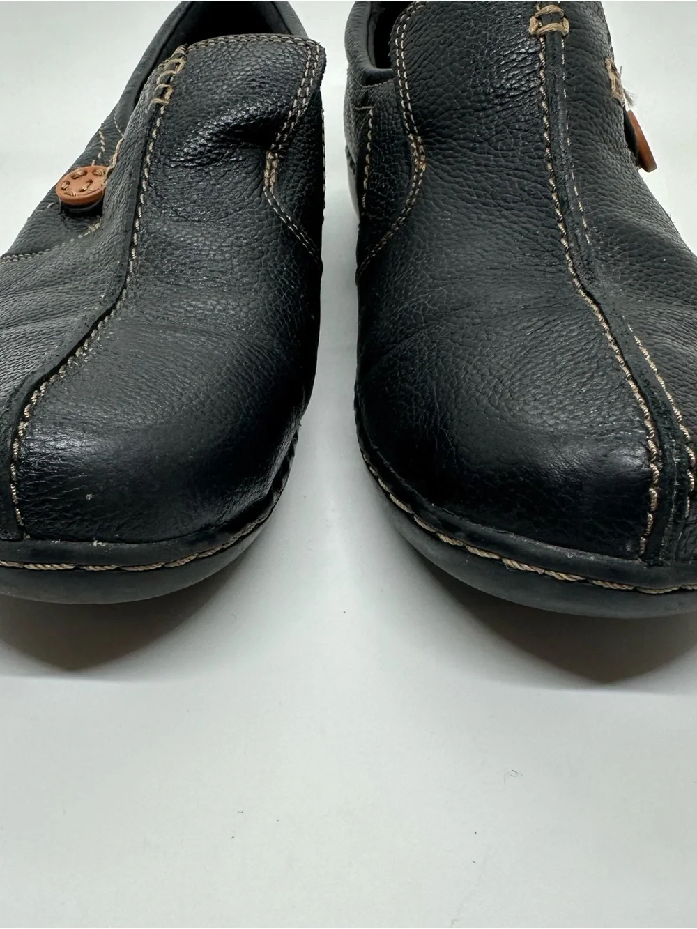 Clarks Black Leather Comfort Slip On Shoes 9.5